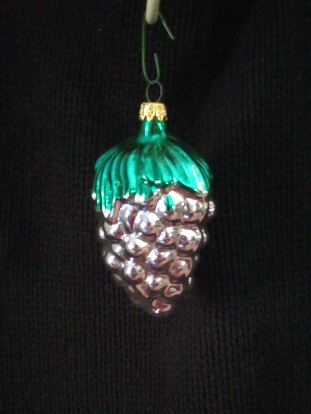 Green and Silver Mercury Glass Grape Bunch Holiday Ornament - Made In Columbia